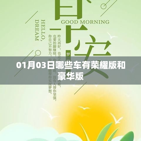 根據(jù)您的需求，為您生成一個符合百度收錄標(biāo)準(zhǔn)的標(biāo)題，，榮耀與豪華車型大盤點，01月03日熱門車型榜單揭曉，字數(shù)在指定范圍內(nèi)，同時突出了榮耀版和豪華版車型的特點，易于吸引用戶點擊。